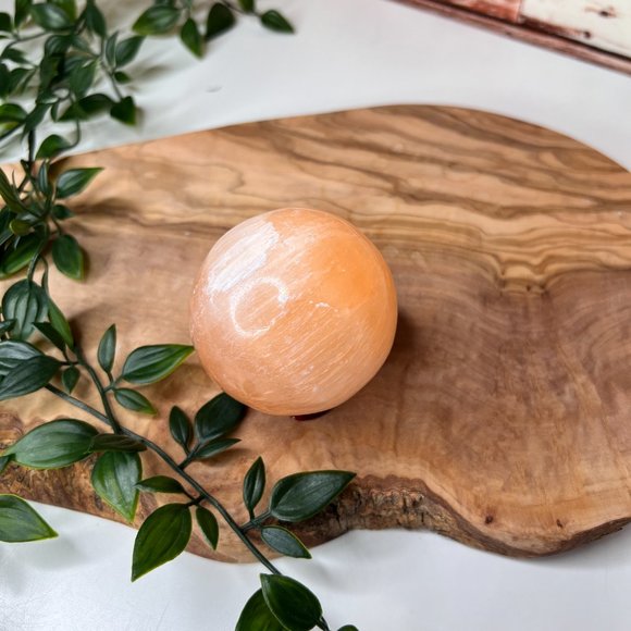 Peach Selenite Healing Sphere | Cleansing Crystals | Desk Gems - Picture 10 of 11